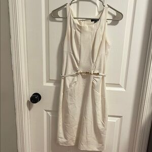 XOXO Cream Midi Dress with Gold Accent